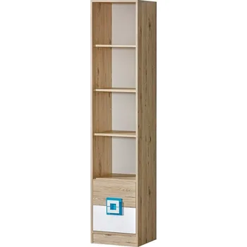 police Slevadoma Policový regál - knihovna do dětského pokoje FINN 6 | dub jasný / bílá / tyrkys