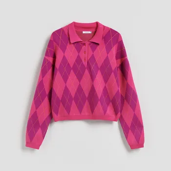 Dámský svetr Reserved - Svetr s límečkem - svítivě růžová - 209JJ-42X - 209JJ-42X-L