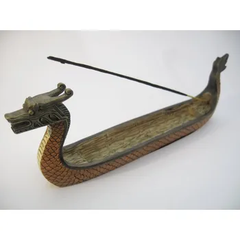 Vonná tyčinka Mani Bhadra Mani Bhadra Stojánek na vonné tyčinky Dračí loď (hnědý), 22 x 7 cm