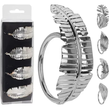 Vánoční dekorace Koopman International b.v. Dekorační obroučky na ubrousky - List stříbrný, sada 4 ks