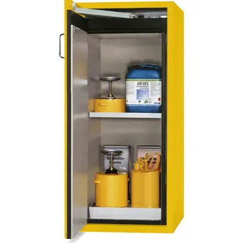 Protipožární skříň na nebezpečné látky asecos G-600-FP, 1 police, levé dveře, žlutá, One-Touch