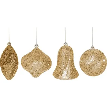 Vánoční dekorace KOOPMAN Vánoční ozdoby - PS zlaté gliter různé tvary 8 cm, sada 2ks