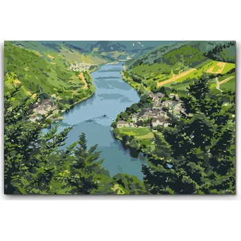 Malování podle čísel - Údolí Mosel - Německo Velikost: 40x60cm, Rámování: Pouze srolované plátno