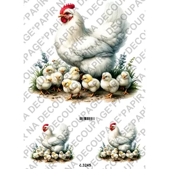 Umělecký papír Rýžový a soft papír na decoupage - Slepičky - KB3245 Materiál: Soft, Rozměr: A4