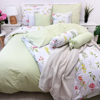 Povlečení Bavlněné povlečení Léto oboustranné zelené Zapínání: zip, Velikost polštáře: 70x90, Velikost přikrývky: 140x200