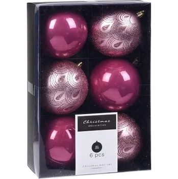 Vánoční dekorace Koopman International b.v. Vánoční koule - sada 6 ks růžové, prům. 80 mm, mix matná dekor/lesklá