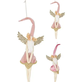 Vánoční dekorace Andílek v sukýnce se srdíčkem 30 cm (2 růžové barvy)