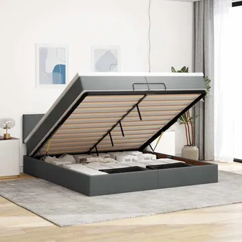 Postel vidaXL Osmanský rám postele s matrací 200x200 cm textil [3311401] Barva: Tmavě šedá