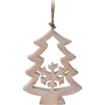 Vánoční dekorace KOOPMAN Vánoční ozdoba dřevěná 10 cm - stromeček s vločkou