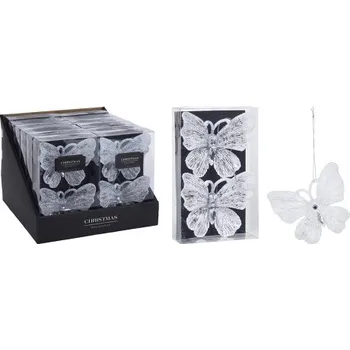 Vánoční dekorace Koopman International b.v. Třpytivý motýl cukrovo-bílý - závěsná dekorace (balení 2 ks)