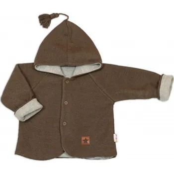 Pletený dětský kabátek/bundička s kapucí Star, oboustranný - hnědý, béžový, vel. 74
