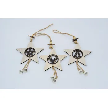 BREITNER Dekorace závěsná - Hvězda dřevěná natur 11 cm, mix / 1ks