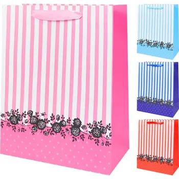 Junior Dárková taška růže s pásky 31x12x42 cm (mix /cena 1ks)