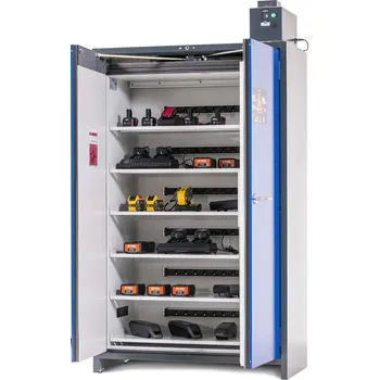 Skříňka na nářadí Skříň na nabíjení Li-Ion baterií asecos, SmartStore-Pro, 6 police, š 1200 mm