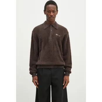 Pánský svetr Svetr thisisneverthat SCT-Logo Shaggy Knit Polo pánský, hnědá barva, TN243KKNPK08, L, 88X