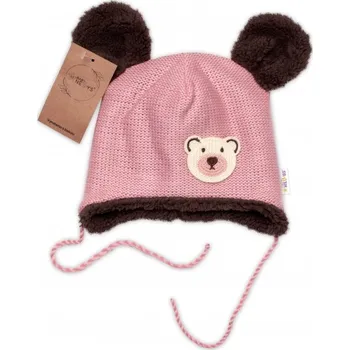 Čepice Pletená zimní čepice s kožíškem a šátkem Teddy Bear, Baby Nellys, růžová, vel. 80/86