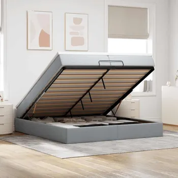 Postel vidaXL Osmanský rám postele s matracíes 200x200cm textil [3311134] Barva: světle šedá