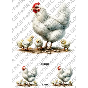 Umělecký papír Rýžový a soft papír na decoupage - Slepičky - KB3244 Materiál: Rýžový papír, Rozměr: A4