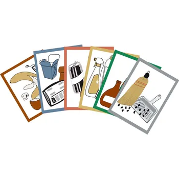 Sada piktogramů pro sběrače na suroviny, skládá se z 6 symbolů, barevná, samolepicí