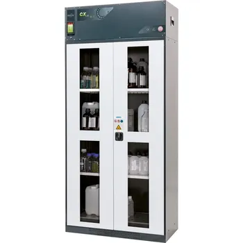 Skříň na chemikálie Custos s oběhovým filtrem, dveře bílé, 3 police, podlahová vana, typ C-103