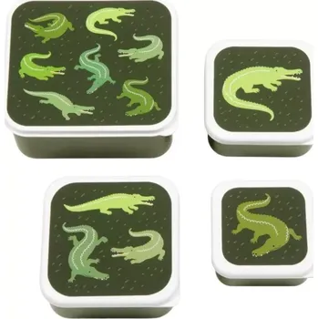 Svačinový box A Little Lovely Company - sada čtyř svačinových krabiček - krokodýl