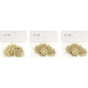 Vánoční dekorace Dekorace dřevo set 12ks 38x36/37x40mm vločky mix, zlatá