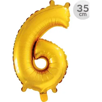 Balónek Junior Balón narozeninový 35 cm - číslo 6, zlatý