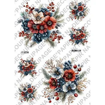 Umělecký papír Rýžový a soft papír na decoupage - Kytice - KB3238 Materiál: Soft, Rozměr: A4