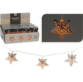 Vánoční dekorace KOOPMAN Svítící řetěz 10 LED - měděné hvězdy, 165 cm