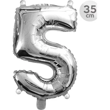 Balónek Junior Balón narozeninový 35 cm - číslo 5, stříbrný