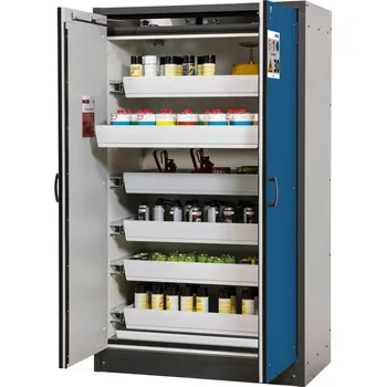 Protipožární skříň na nebezpečné látky asecos Basis-Line typ 30-126, 6 ks vany, antracit-modrá