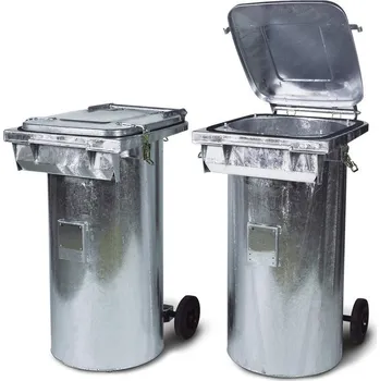 Popelnice Sběrná nádoba na pevné látky, pozinkovaná, pojízdná, objem 200 l