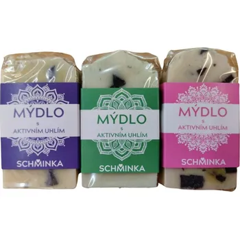 Mýdlo SCHMINKA Olivová mýdla s aktivním uhlím – set 3 kusů (akce 2+1 zdarma)