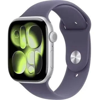 Chytré hodinky Apple Watch Series 11 GPS+Cellular 46mm Stříbrné hliníkové tělo - Mlžně fialový sportovní řemínek S/M (MFCP4MP/A)