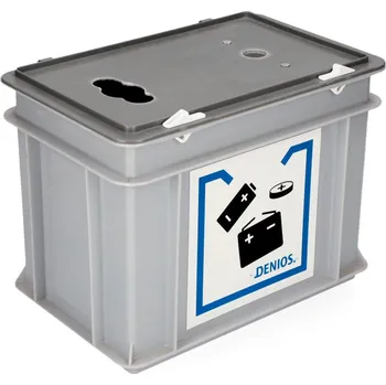 Úložný box Sběrný box na použité baterie, plastový, na baterie a knoflíkové články, objem 9 litrů, s nálepkou