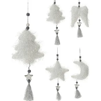 Vánoční dekorace Vánoční ozdoba látková se třpytivým vláknem - bílá (4 varianty)