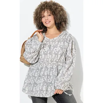 Dámská halenka Ulla Popken, Plus size Halenka, příčné stahování na lemu, A střih, výstřih do V, dlouhé rukávy pro plnoštíhlé nadměrná velikost, 845209200-1128, béžový, 42/44, Nadměrné velikosti, Plus size oblečení, Oblečení pro boubelky, Oblečení pro baculky, Oblečení p