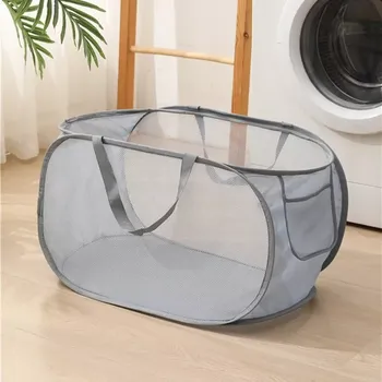 Síť proti hmyzu Skládací prádelní koš šedý plochý 58x36cm (STE23)