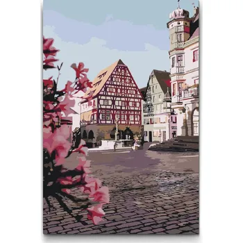 Malování podle čísel - Jaro v Rothenburg - Německo Velikost: 40x60cm, Rámování: Pouze srolované plátno