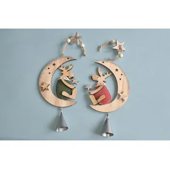 Vánoční dekorace BREITNER Dekorace závěsná - Sob na měsíci dřevěný 14 cm, mix / 1ks