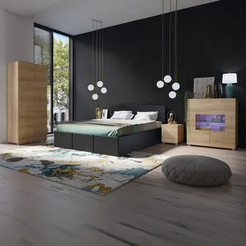 Ložnicová sestava GAB Sestava nábytku LORONA 19, Zlatý dub/Černá