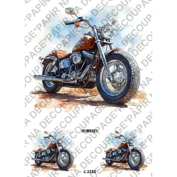 Umělecký papír Rýžový a soft papír na decoupage - Motorka - KB3255 Materiál: Soft, Rozměr: A4