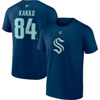 Pánské tričko Fanatics Pánské tričko Seattle Kraken NHL Kaapo Kakko #84 Authentic Stack Name & Number T-Shirt - Deep Sea Blue Velikost: XL