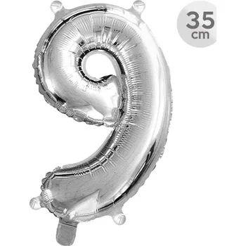 Balónek Junior Balón narozeninový 35 cm - číslo 9, stříbrný