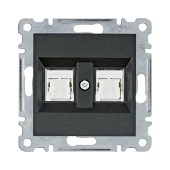 Elektrická zásuvka Zásuvka datová 2x RJ cat.5e UTP, černá mat HAGER WL2123