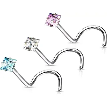 Piercing Zahnutý piercing do nosu čtvercový tyrkys (Šperky na obličej)