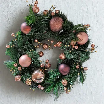 Věnec Vánoční věnec na dveře s měděnou dekorací, 30 cm