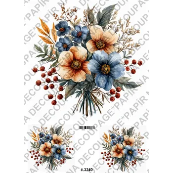 Umělecký papír Rýžový a soft papír na decoupage - Kytice - KB3240 Materiál: Soft, Rozměr: A4