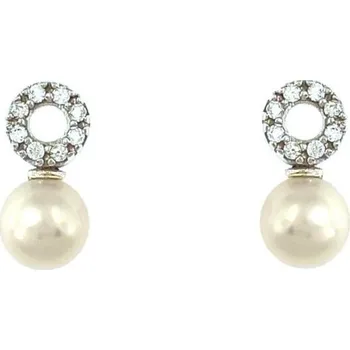 Náušnice Zlaté náušnice zirkonový kroužek a perla Au 585/1000 hmotnost 1,60g