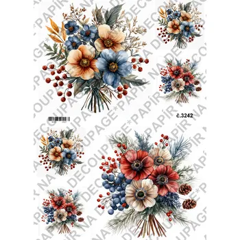 Umělecký papír Rýžový a soft papír na decoupage - Kytice - KB3242 Materiál: Soft, Rozměr: A4